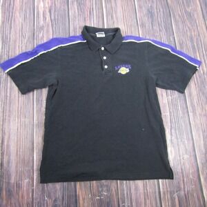 CSA Polo Shirt Mens Medium Black Los Angeles Lakers NBA Basketball Short Sleeve